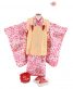 七五三 3歳女の子用被布[花夢二](被布)ベージュに桜(着物)白に毬とピンクの桜No.77V
